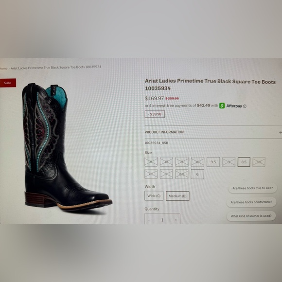 Ariat Ladies Primetime True Black Square Toe Boots - Picture 4 of 5